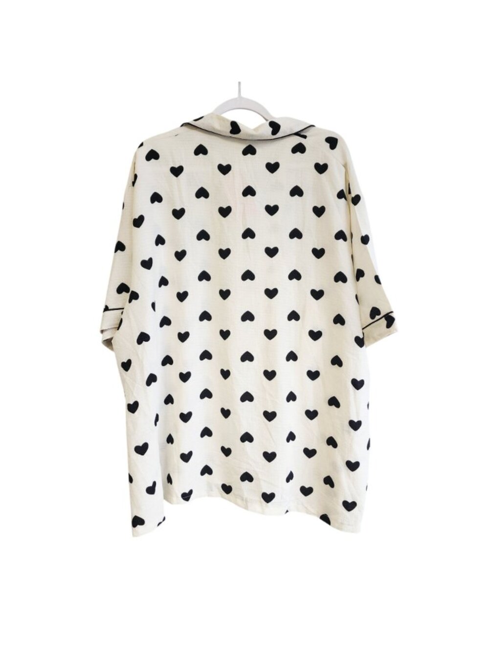 Heart Print Button-Up Pajama Set Elastic Waist Shorts 5XL Lightweight  Women - Picture 7 of 7